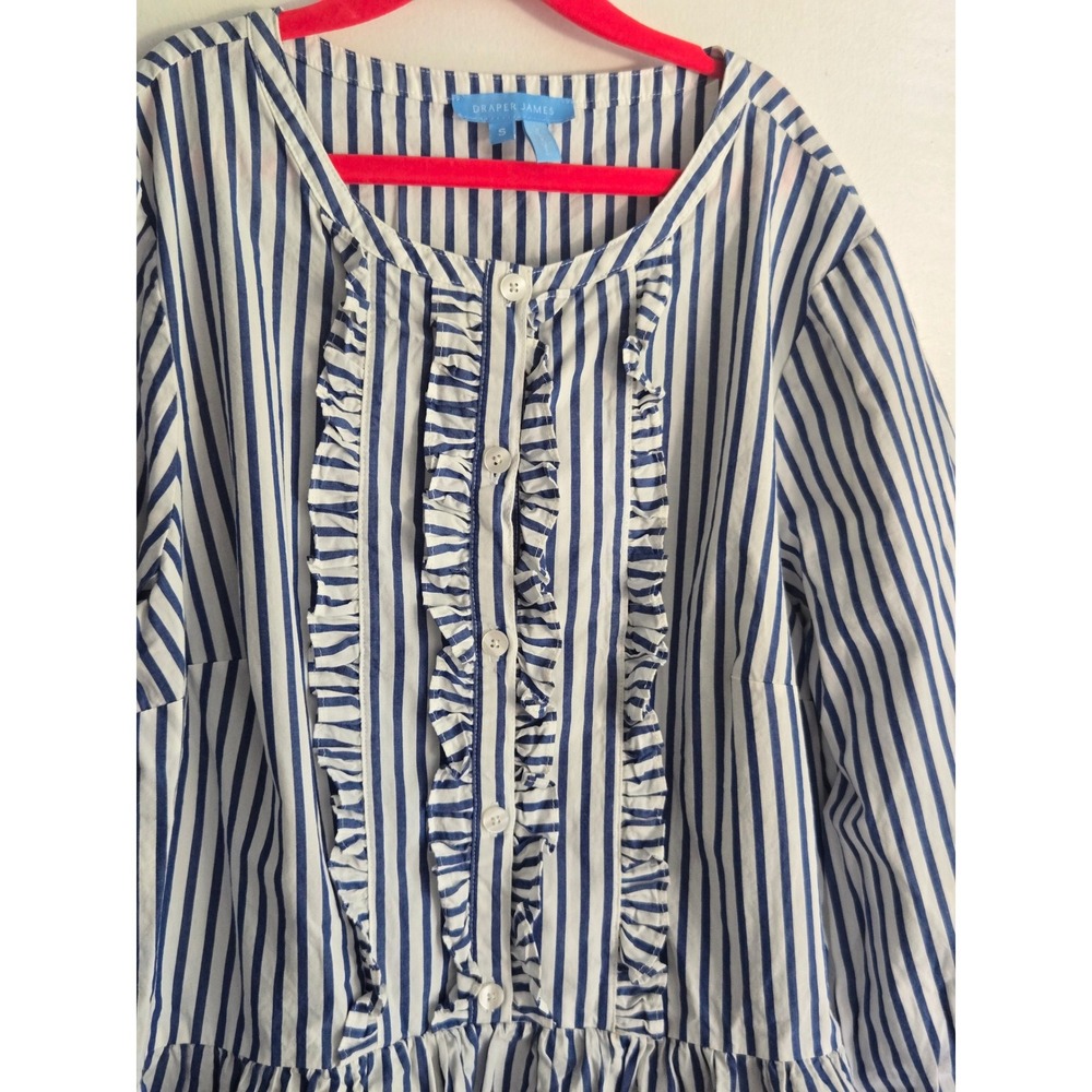 Draper James Womens Striped Ruffle Dress Blue White Size S - Picture 2 of 5